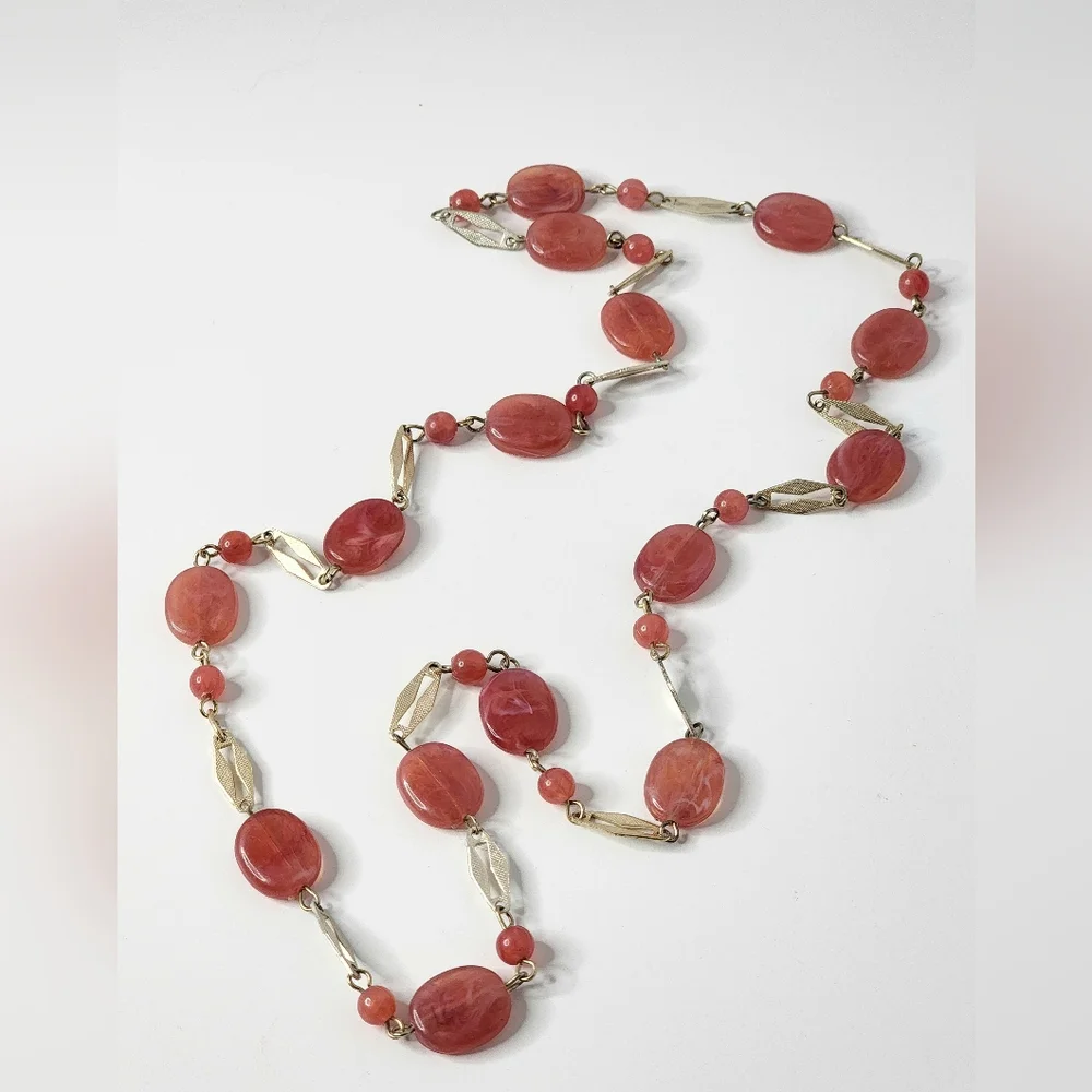 Vintage Pink Lucite Linked Necklace
